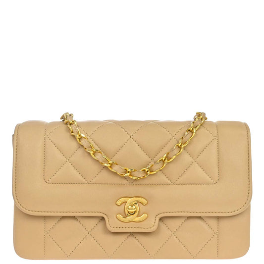 Chanel 1989-1991 Beige Lambskin Shoulder Bag