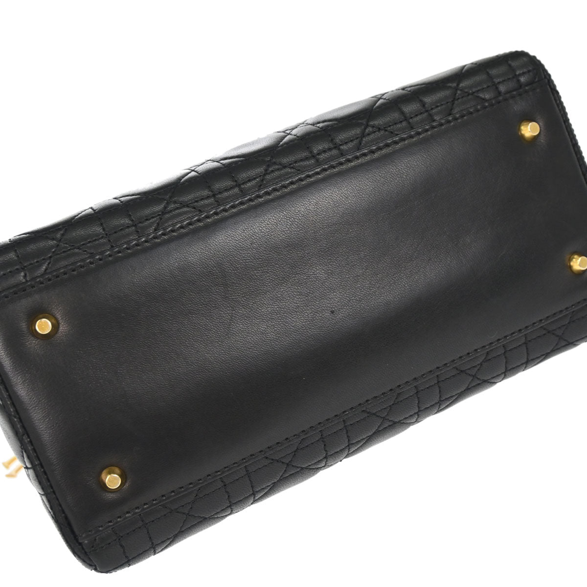 Christian Dior Black Lambskin Medium Lady Dior Cannage 2way Shoulder Handbag