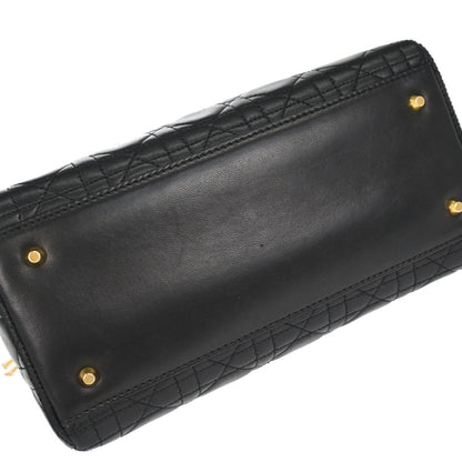 Christian Dior Black Lambskin Medium Lady Dior Cannage 2way Shoulder Handbag