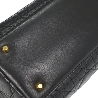 Christian Dior Black Lambskin Medium Lady Dior Cannage 2way Shoulder Handbag