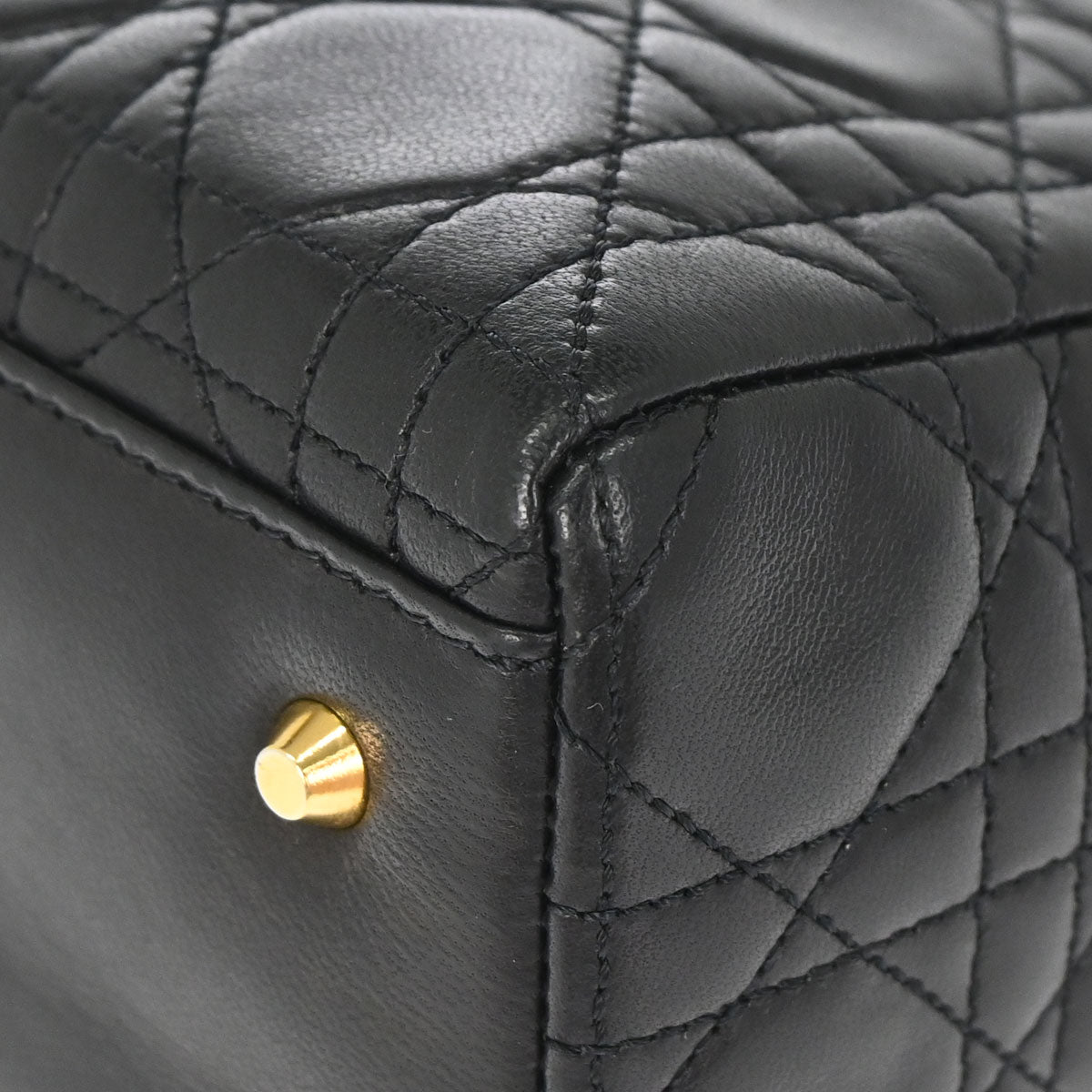 Christian Dior Black Lambskin Medium Lady Dior Cannage 2way Shoulder Handbag