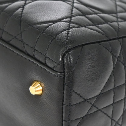 Christian Dior Black Lambskin Medium Lady Dior Cannage 2way Shoulder Handbag