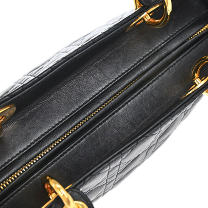 Christian Dior Black Lambskin Medium Lady Dior Cannage 2way Shoulder Handbag