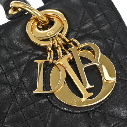 Christian Dior Black Lambskin Medium Lady Dior Cannage 2way Shoulder Handbag