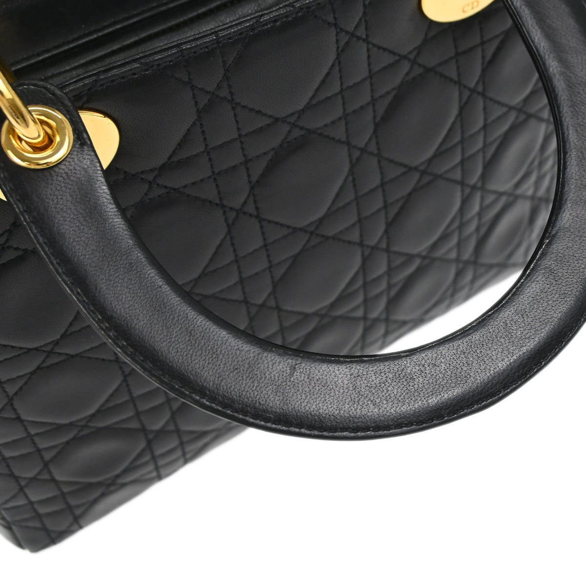 Christian Dior Black Lambskin Medium Lady Dior Cannage 2way Shoulder Handbag