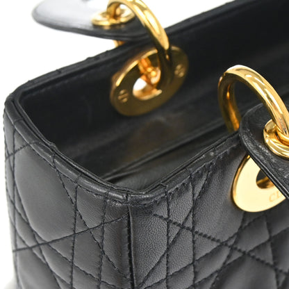 Christian Dior Black Lambskin Medium Lady Dior Cannage 2way Shoulder Handbag