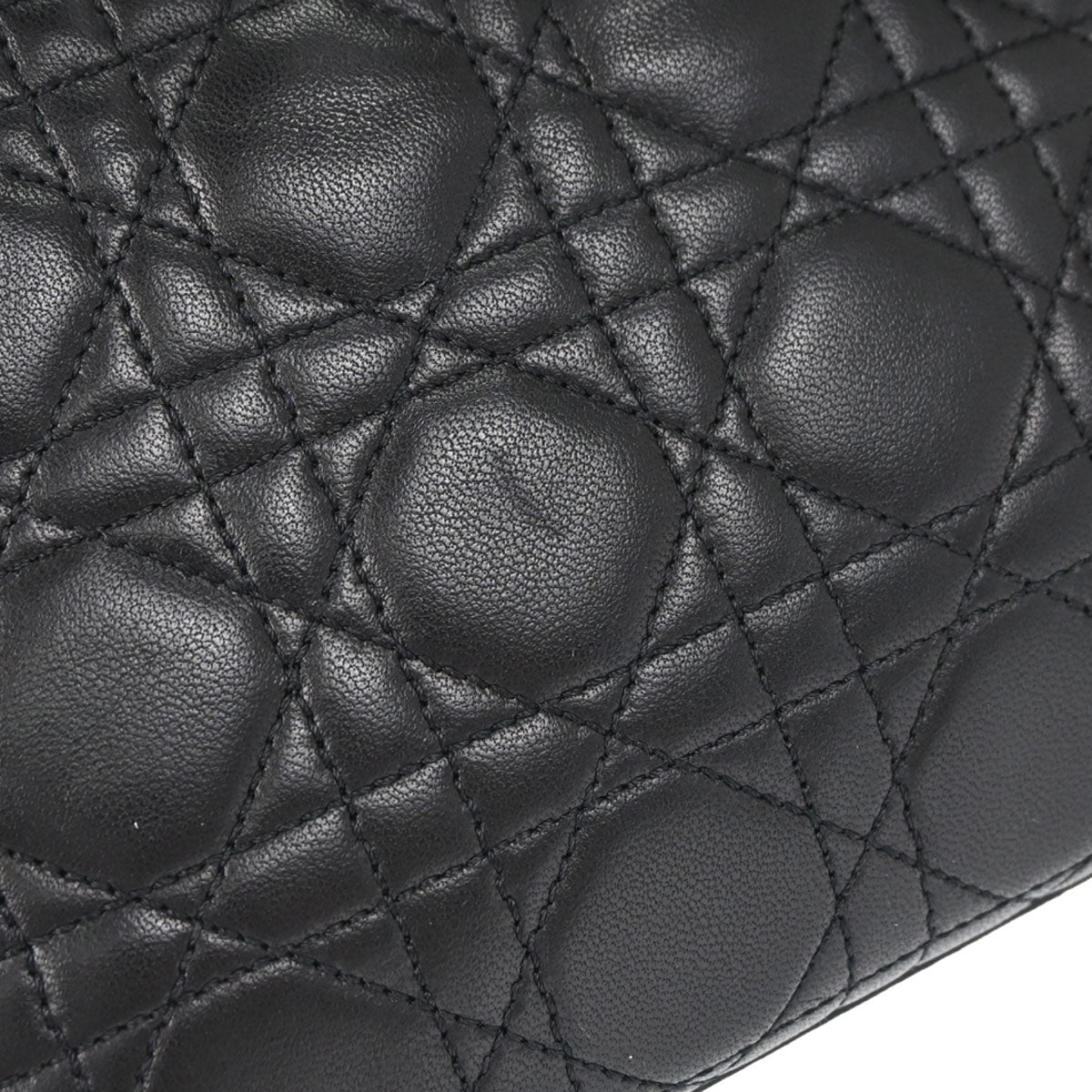 Christian Dior Black Lambskin Medium Lady Dior Cannage 2way Shoulder Handbag