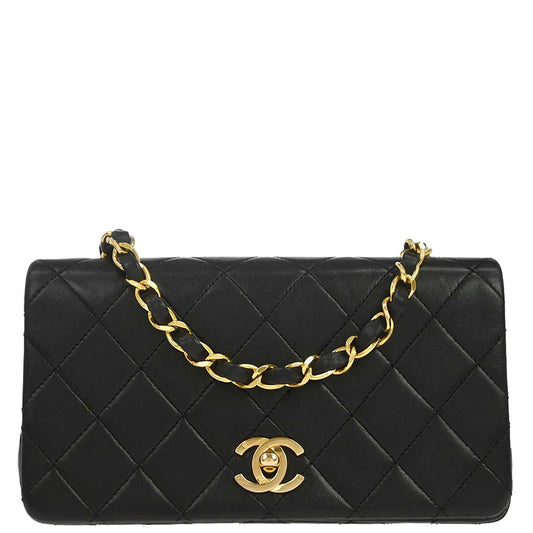 Chanel 1989-1991 Black Lambskin Turnlock Mini Full Flap Shoulder Bag