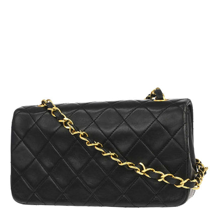 Chanel 1989-1991 Black Lambskin Turnlock Mini Full Flap Shoulder Bag