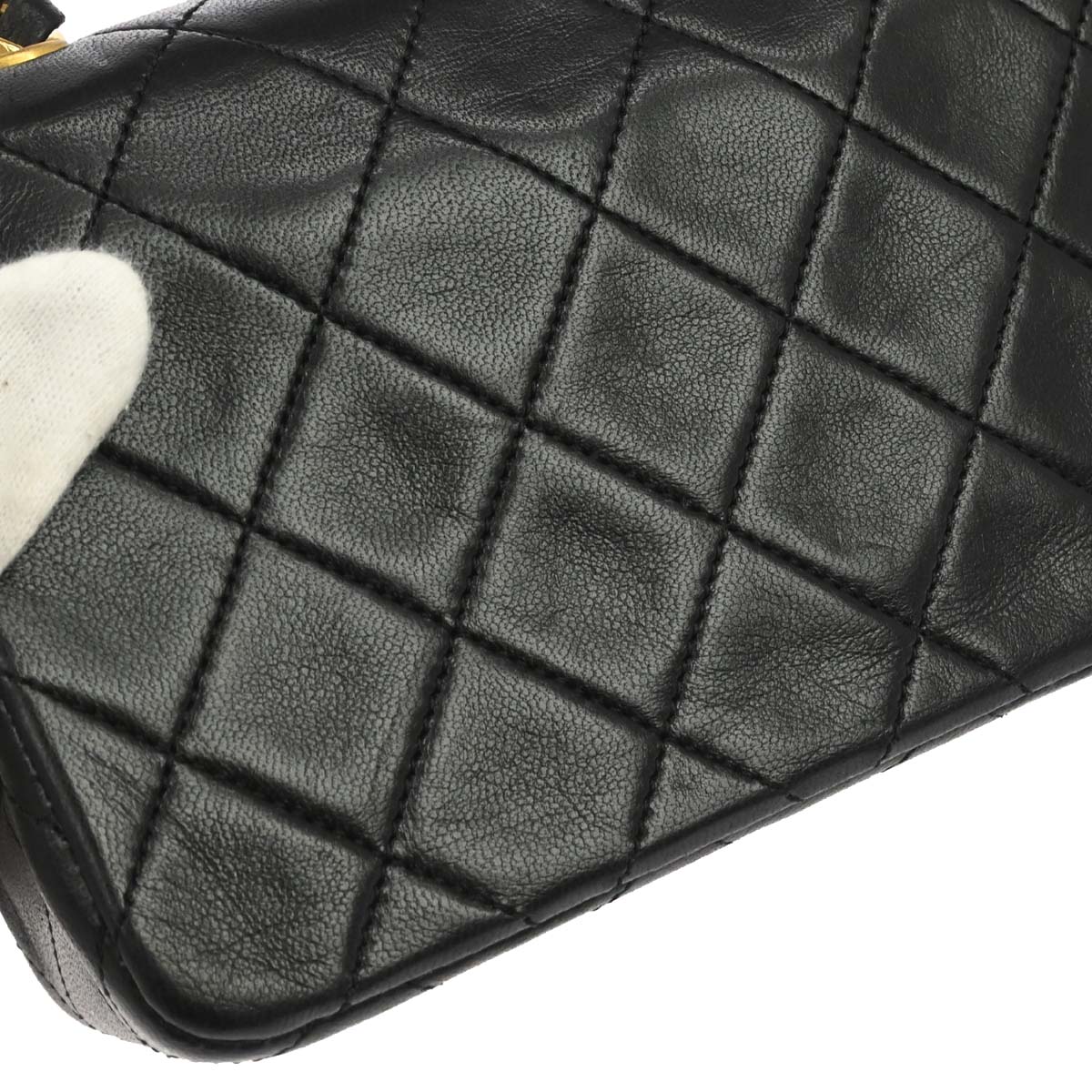Chanel 1989-1991 Black Lambskin Turnlock Mini Full Flap Shoulder Bag