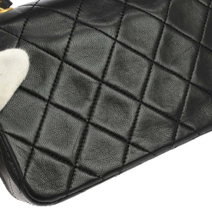 Chanel 1989-1991 Black Lambskin Turnlock Mini Full Flap Shoulder Bag