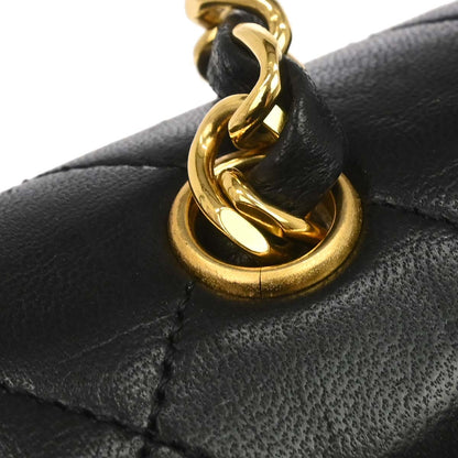 Chanel 1989-1991 Black Lambskin Turnlock Mini Full Flap Shoulder Bag