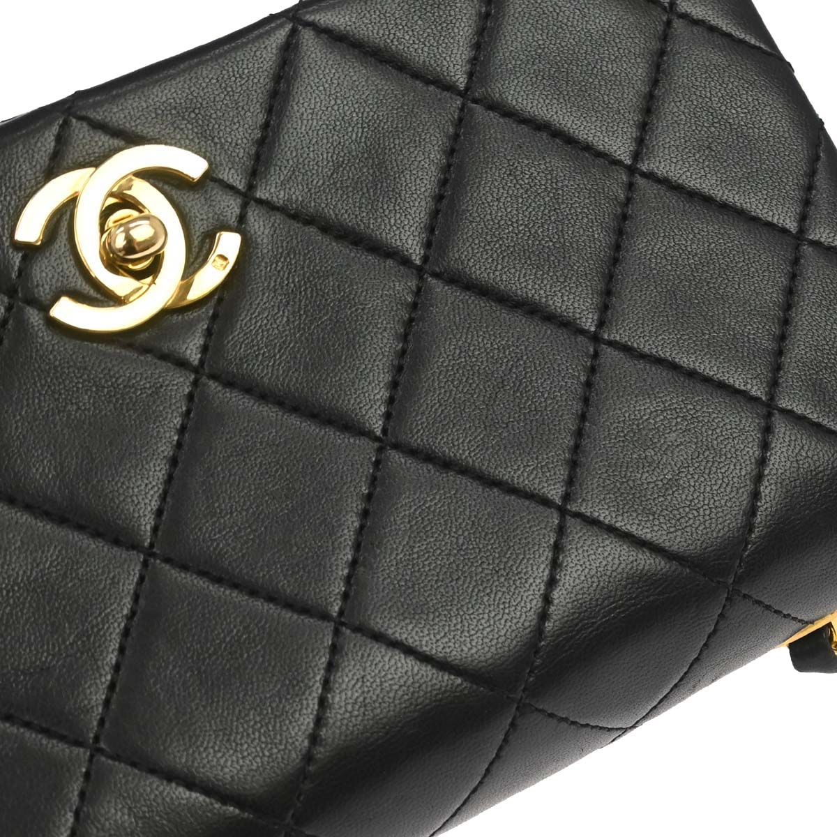 Chanel 1989-1991 Black Lambskin Turnlock Mini Full Flap Shoulder Bag