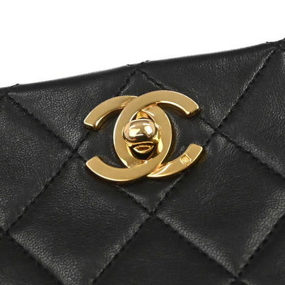 Chanel 1989-1991 Black Lambskin Turnlock Mini Full Flap Shoulder Bag