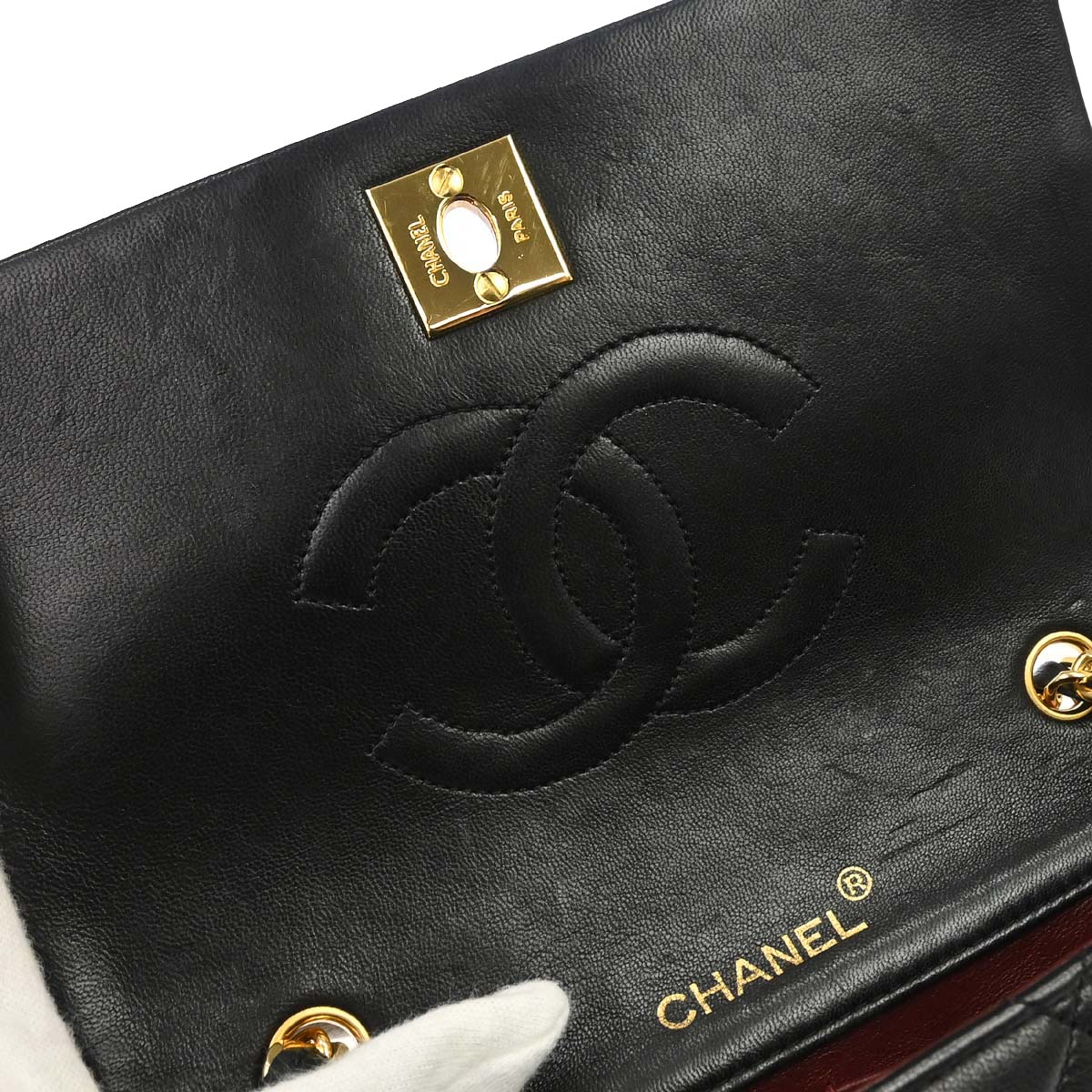 Chanel 1989-1991 Black Lambskin Turnlock Mini Full Flap Shoulder Bag