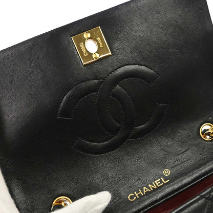 Chanel 1989-1991 Black Lambskin Turnlock Mini Full Flap Shoulder Bag
