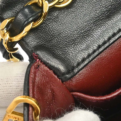 Chanel 1989-1991 Black Lambskin Turnlock Mini Full Flap Shoulder Bag