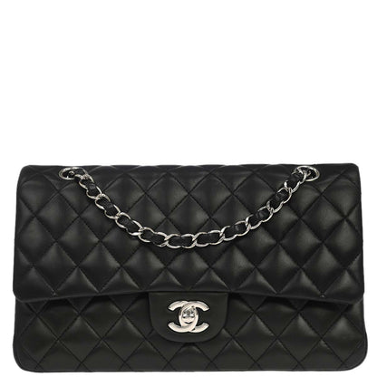 Chanel 2013-2014 Black Lambskin Medium Classic Double Flap Shoulder Bag