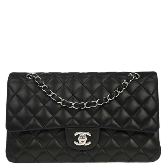 Chanel 2013-2014 Black Lambskin Medium Classic Double Flap Shoulder Bag