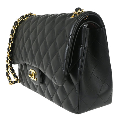 Chanel 2018 Black Lambskin Jumbo Classic Double Flap Shoulder Bag