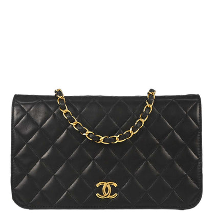 Chanel 1997-1999 Black Lambskin Pushlock Small Full Flap Shoulder Bag