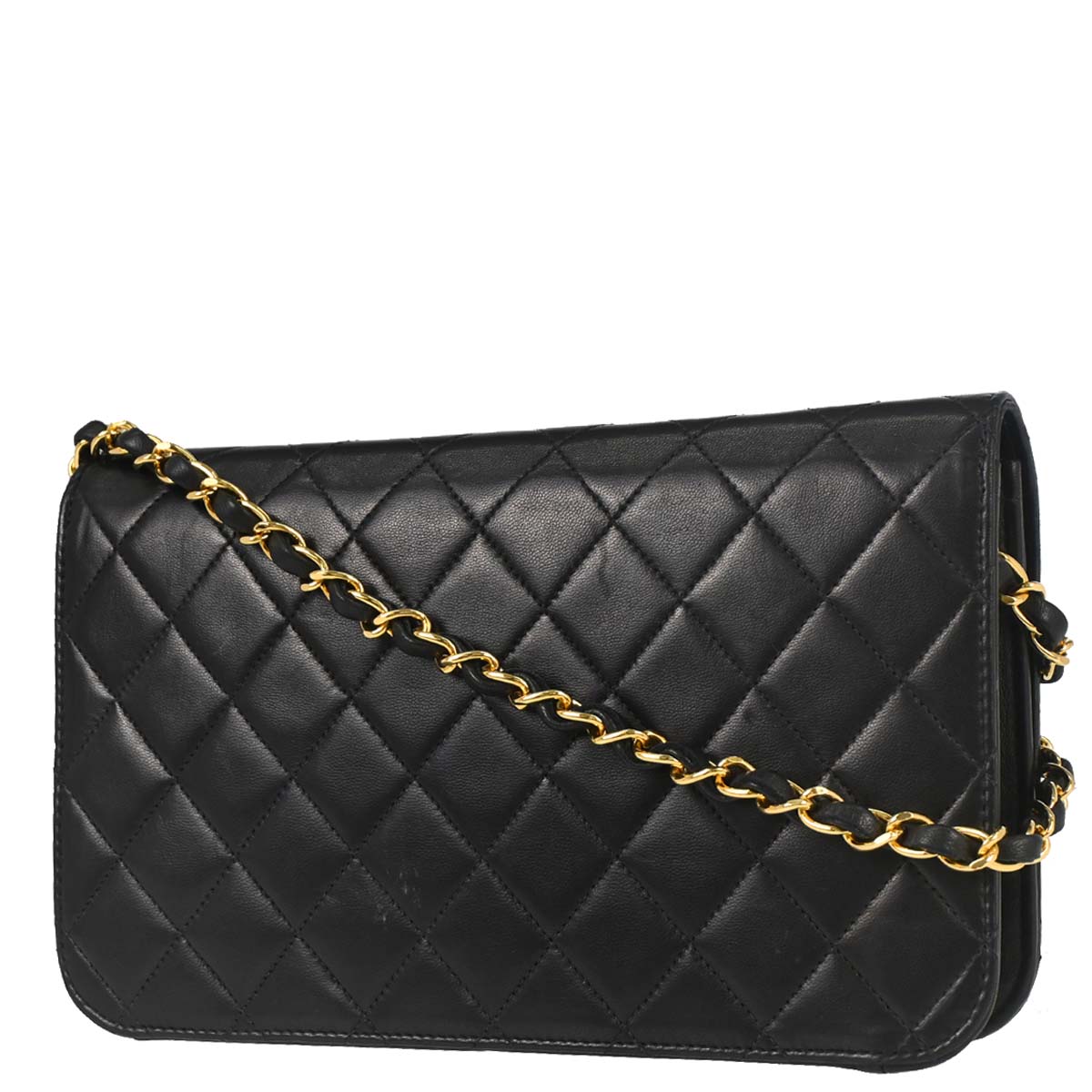 Chanel 1997-1999 Black Lambskin Pushlock Small Full Flap Shoulder Bag