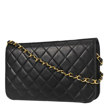 Chanel 1997-1999 Black Lambskin Pushlock Small Full Flap Shoulder Bag