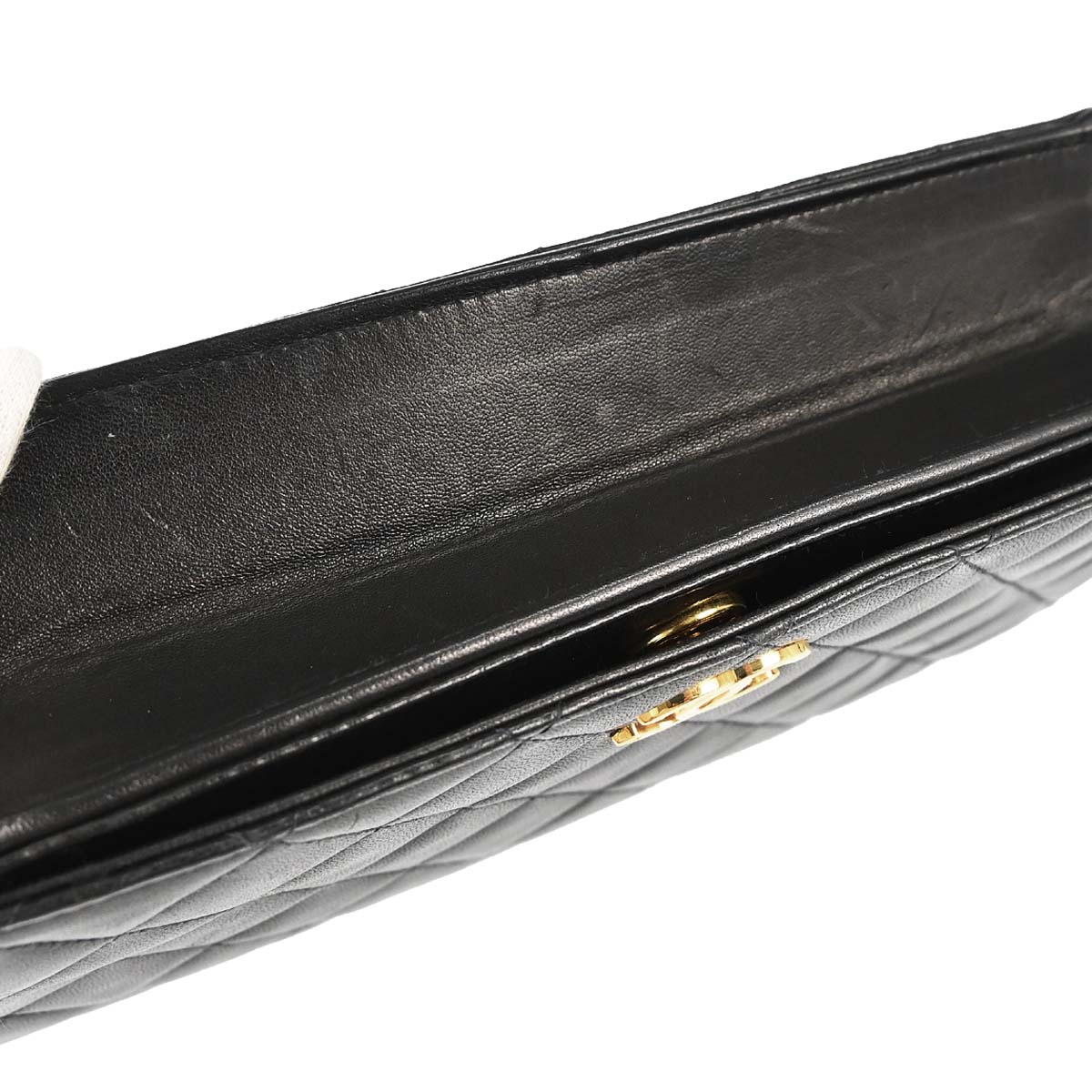 Chanel 1997-1999 Black Lambskin Pushlock Small Full Flap Shoulder Bag