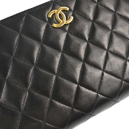 Chanel 1997-1999 Black Lambskin Pushlock Small Full Flap Shoulder Bag
