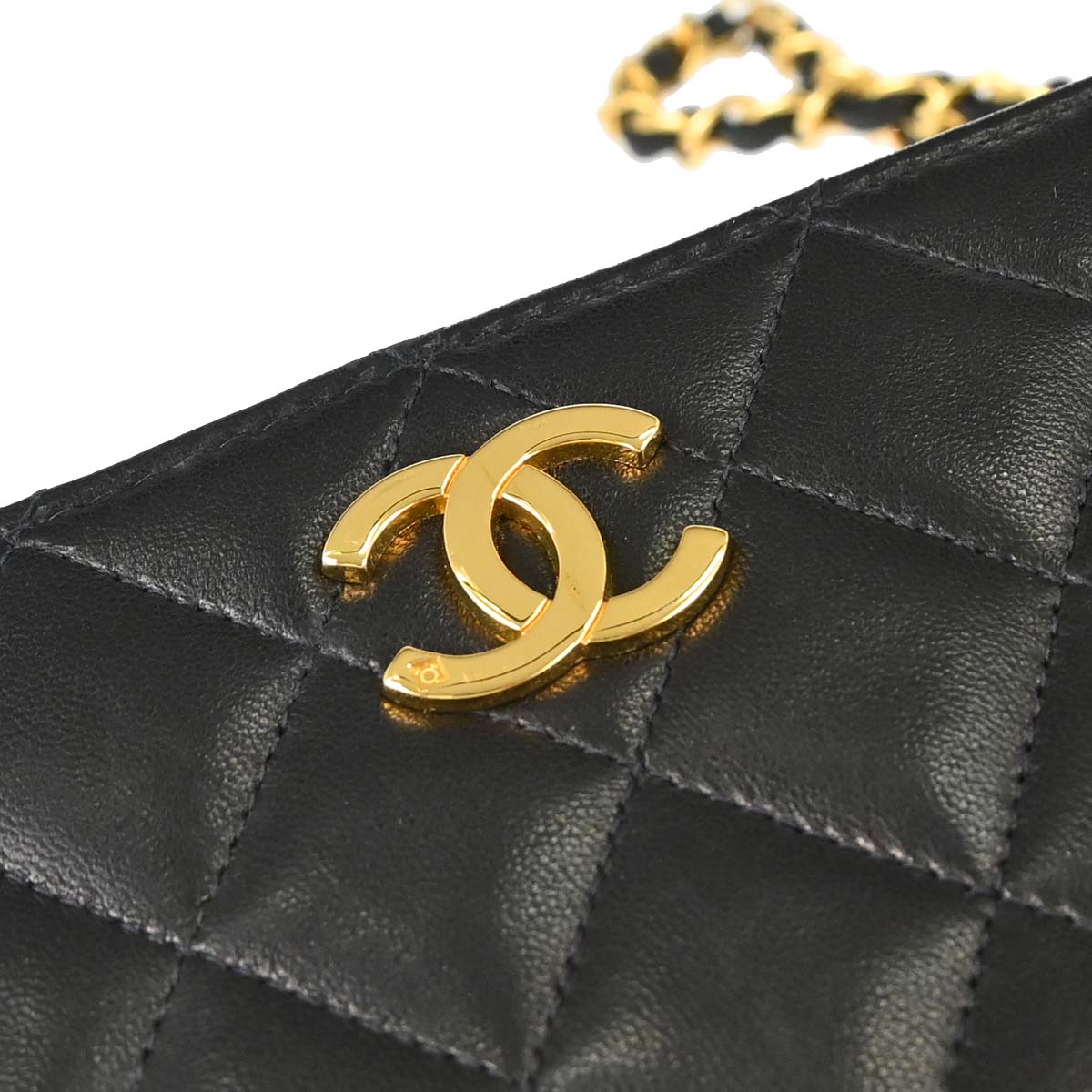 Chanel 1997-1999 Black Lambskin Pushlock Small Full Flap Shoulder Bag