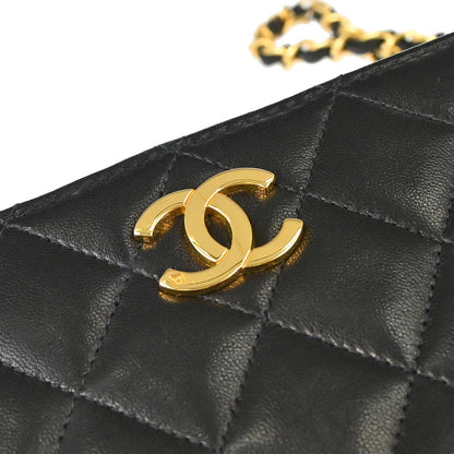 Chanel 1997-1999 Black Lambskin Pushlock Small Full Flap Shoulder Bag