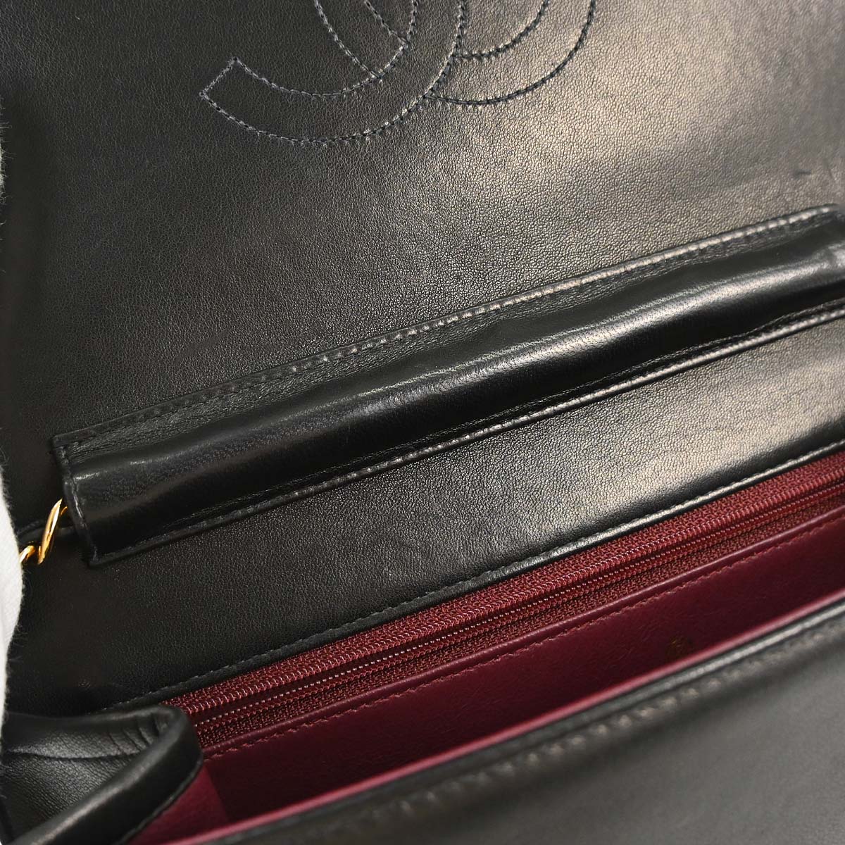 Chanel 1997-1999 Black Lambskin Pushlock Small Full Flap Shoulder Bag
