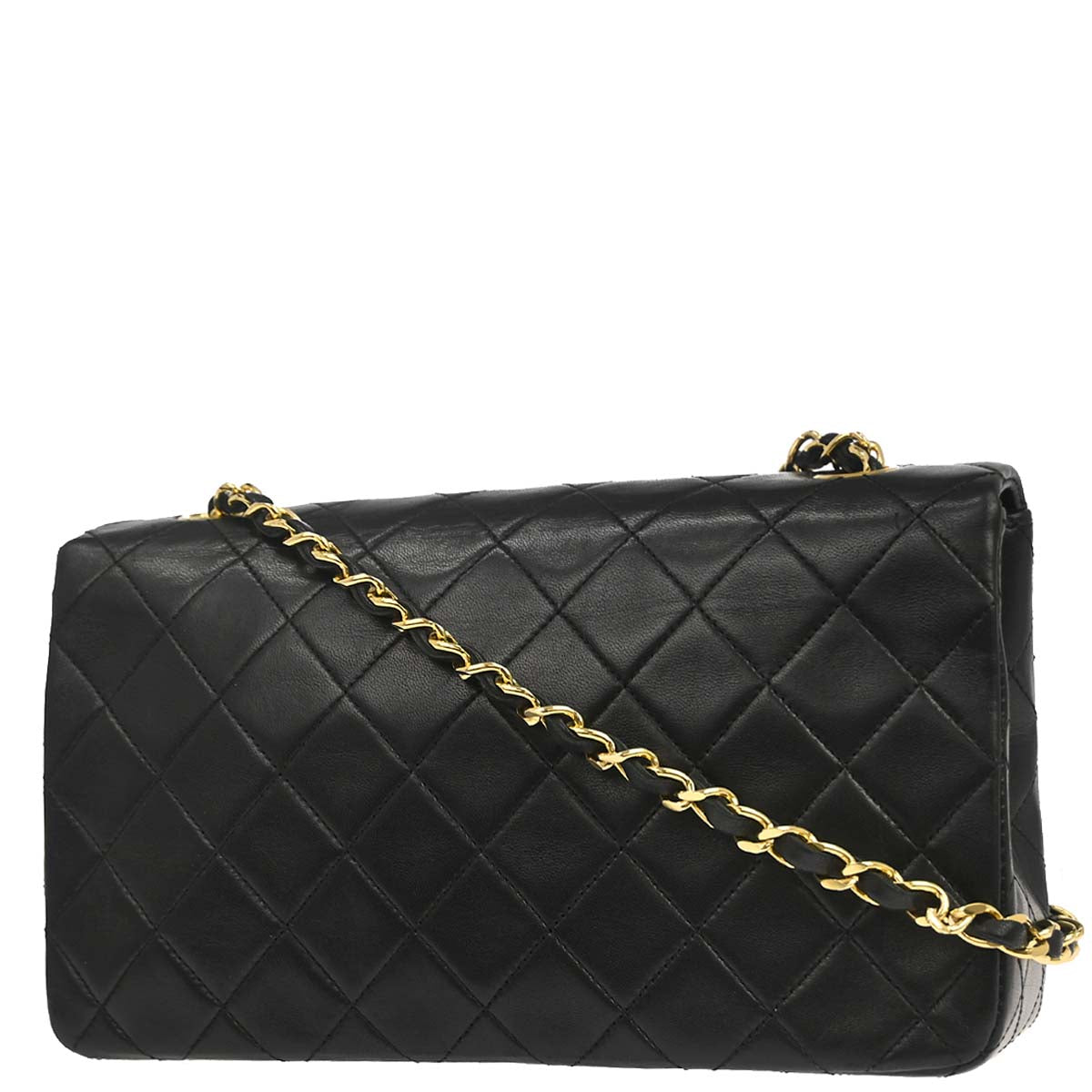 Chanel 1989-1991 Black Lambskin Turnlock Small Full Flap Shoulder Bag