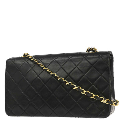 Chanel 1989-1991 Black Lambskin Turnlock Small Full Flap Shoulder Bag