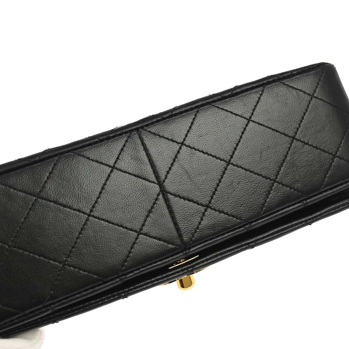 Chanel 1989-1991 Black Lambskin Turnlock Small Full Flap Shoulder Bag