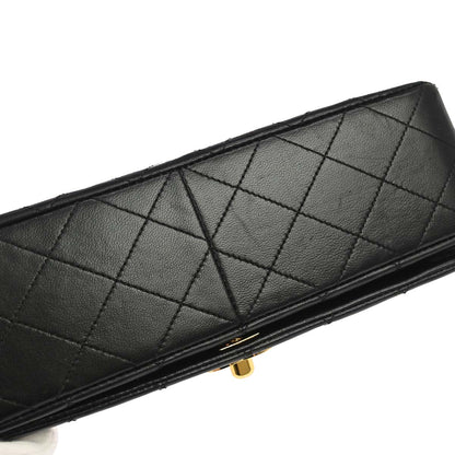Chanel 1989-1991 Black Lambskin Turnlock Small Full Flap Shoulder Bag