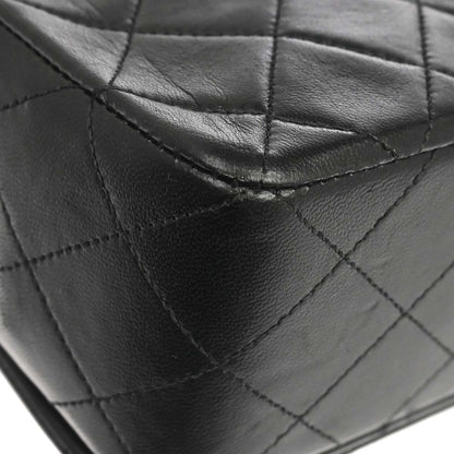 Chanel 1989-1991 Black Lambskin Turnlock Small Full Flap Shoulder Bag