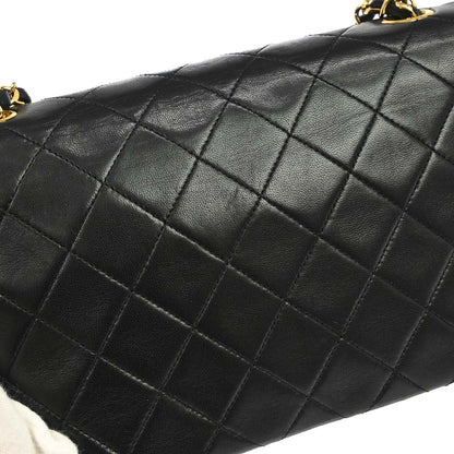 Chanel 1989-1991 Black Lambskin Turnlock Small Full Flap Shoulder Bag