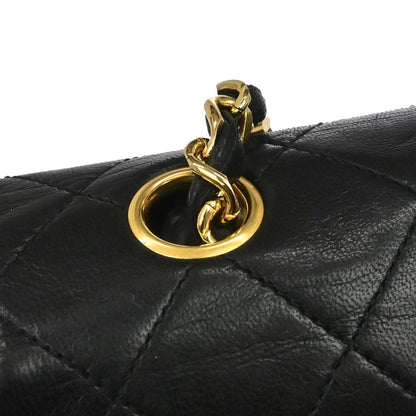 Chanel 1989-1991 Black Lambskin Turnlock Small Full Flap Shoulder Bag