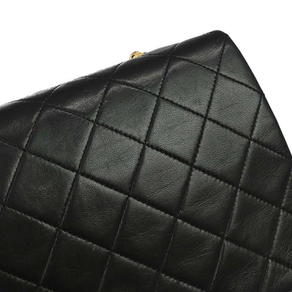 Chanel 1989-1991 Black Lambskin Turnlock Small Full Flap Shoulder Bag