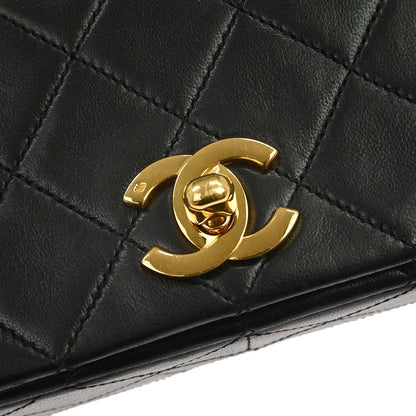 Chanel 1989-1991 Black Lambskin Turnlock Small Full Flap Shoulder Bag
