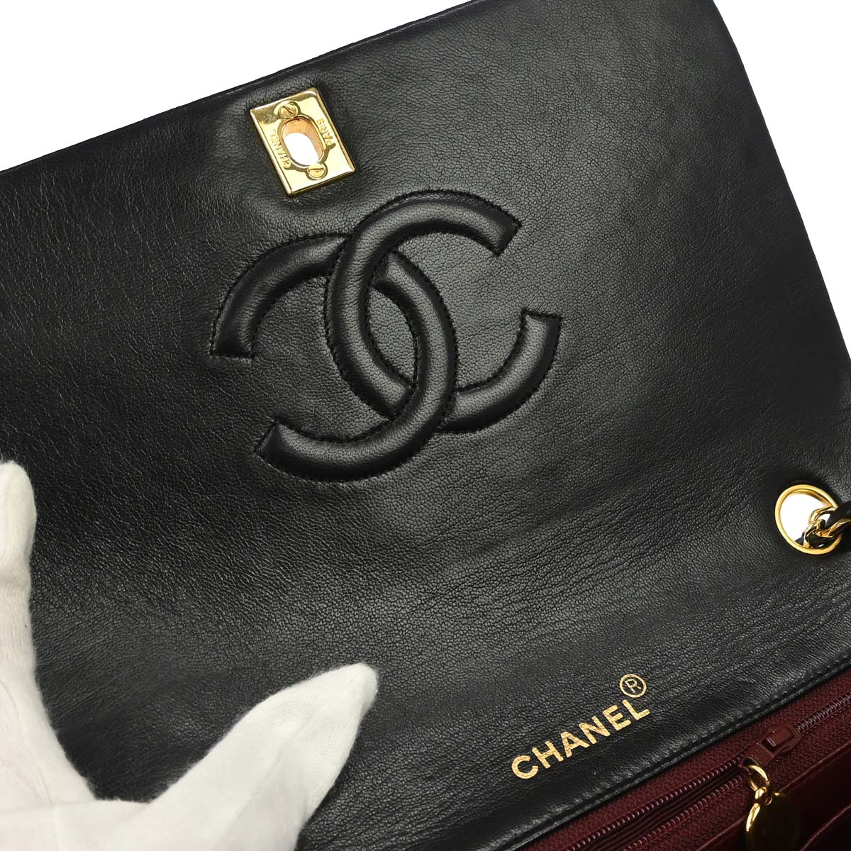 Chanel 1989-1991 Black Lambskin Turnlock Small Full Flap Shoulder Bag