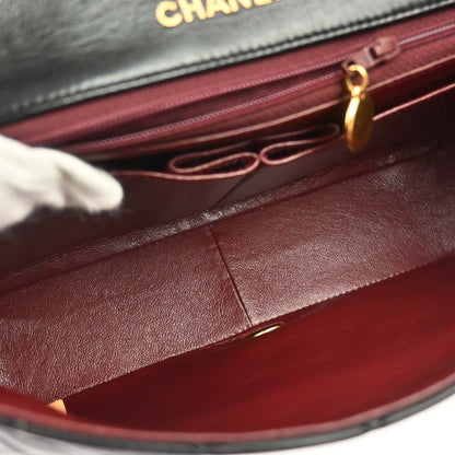 Chanel 1989-1991 Black Lambskin Turnlock Small Full Flap Shoulder Bag