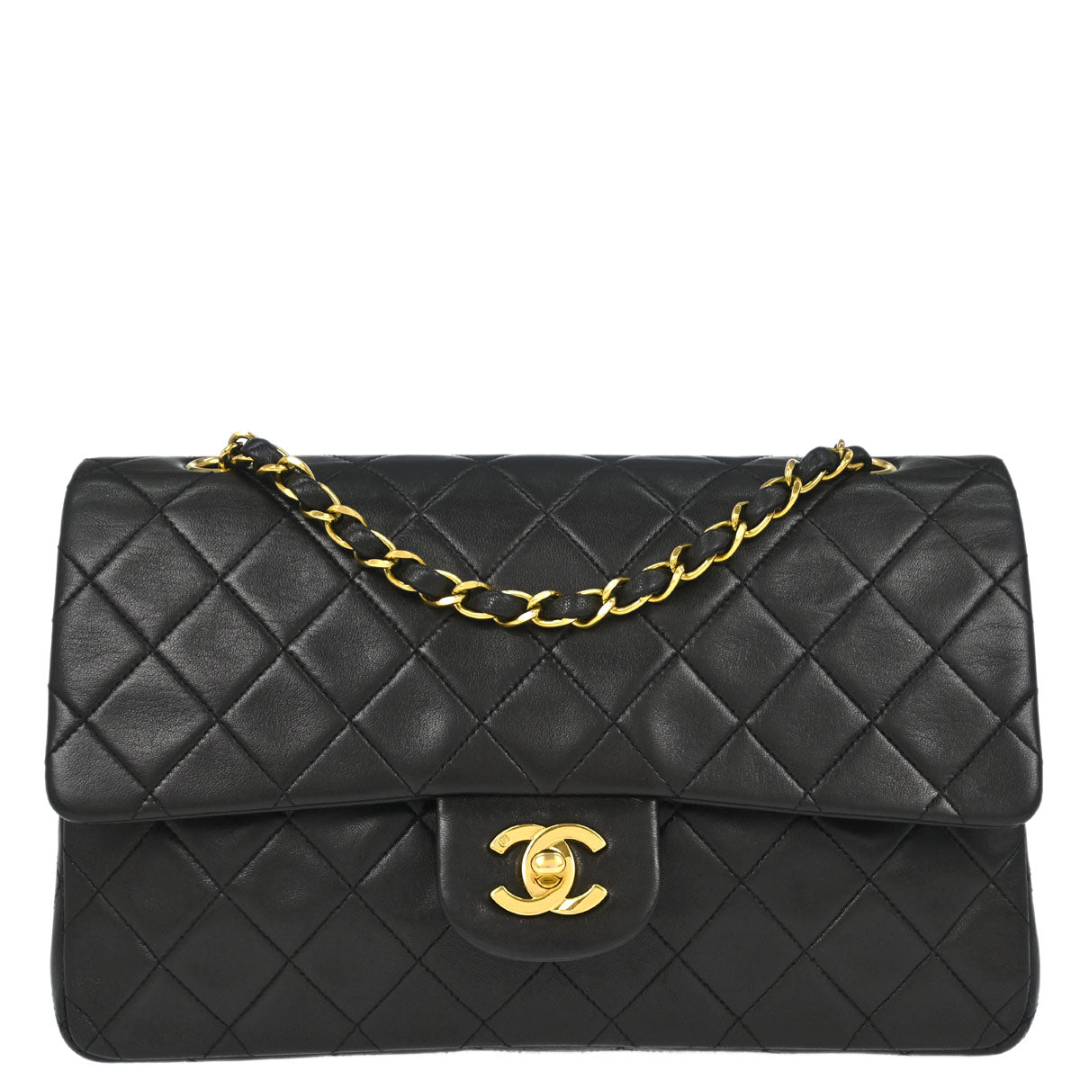 Chanel 1991-1994 Black Lambskin Medium Classic Double Flap Shoulder Bag