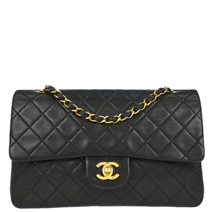 Chanel 1991-1994 Black Lambskin Medium Classic Double Flap Shoulder Bag