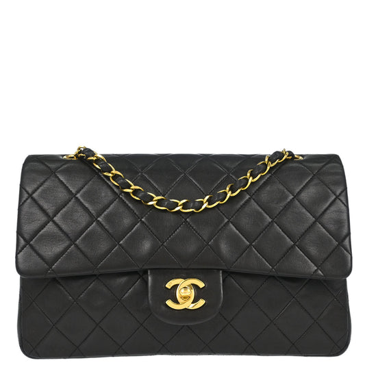 Chanel 1991-1994 Black Lambskin Medium Classic Double Flap Shoulder Bag