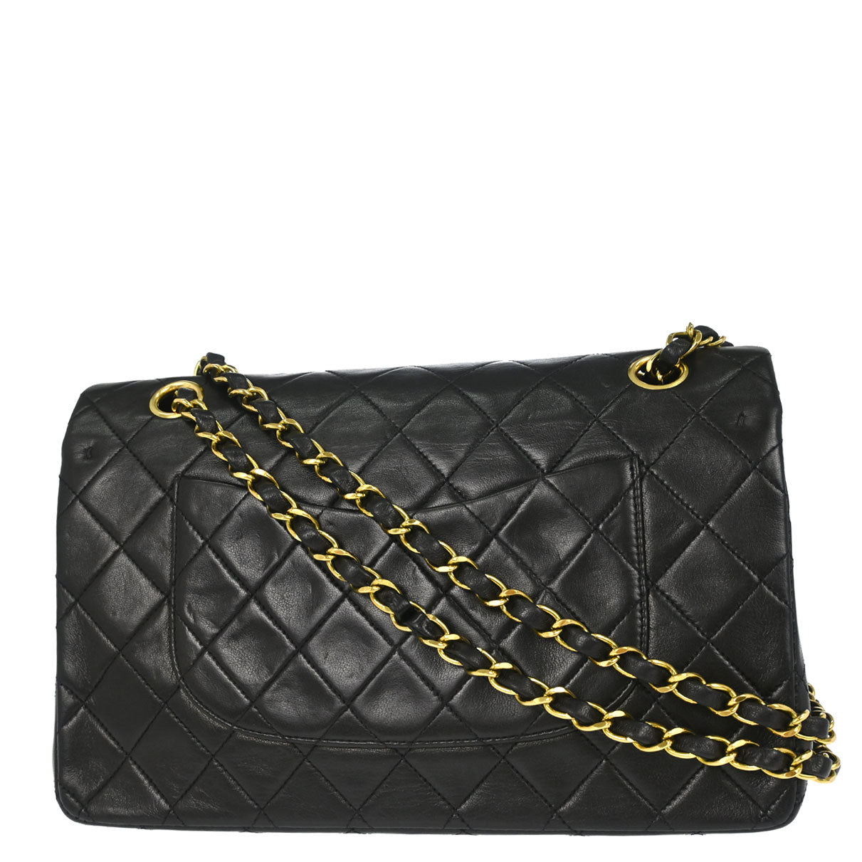 Chanel 1991-1994 Black Lambskin Medium Classic Double Flap Shoulder Bag