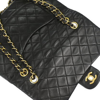 Chanel 1991-1994 Black Lambskin Medium Classic Double Flap Shoulder Bag