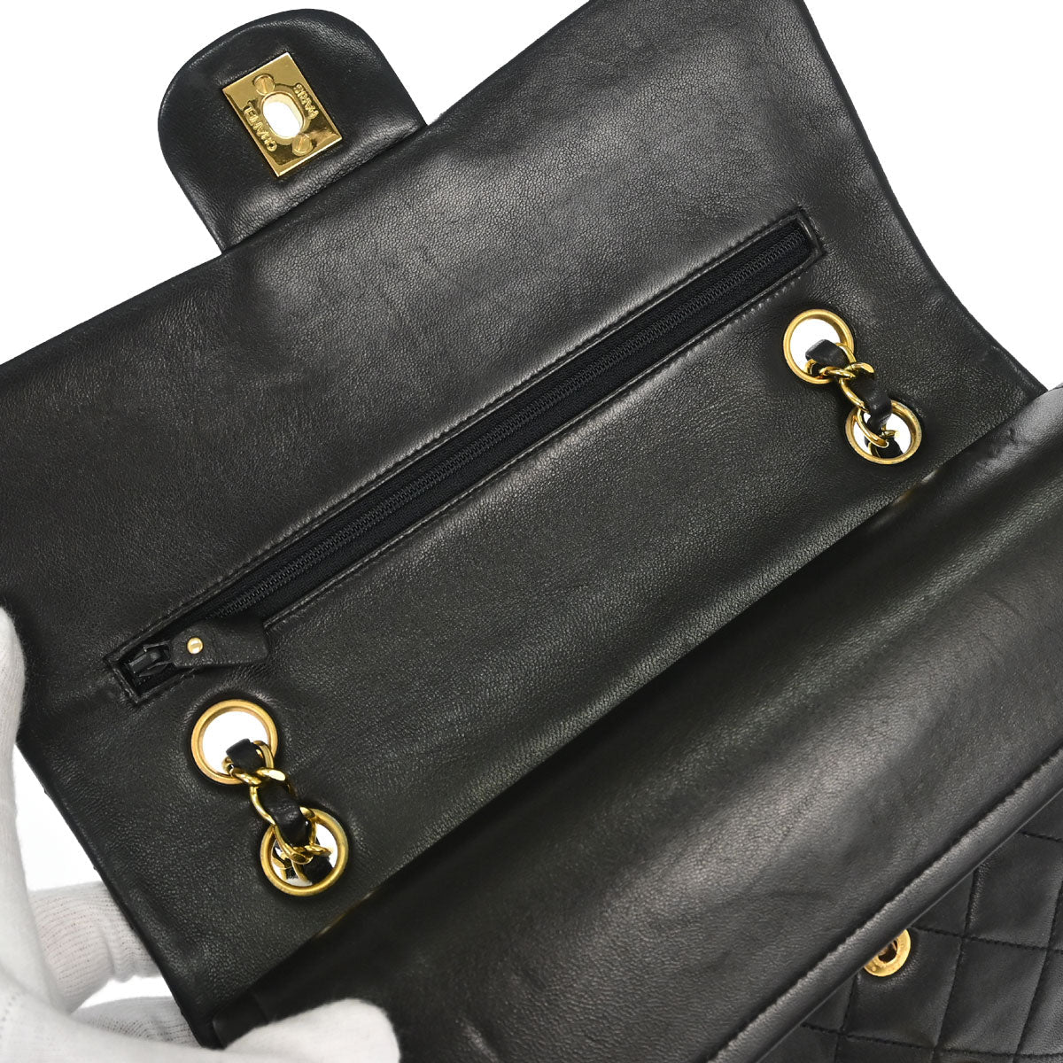 Chanel 1991-1994 Black Lambskin Medium Classic Double Flap Shoulder Bag