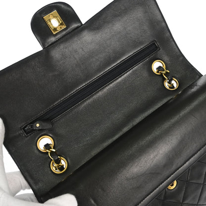 Chanel 1991-1994 Black Lambskin Medium Classic Double Flap Shoulder Bag